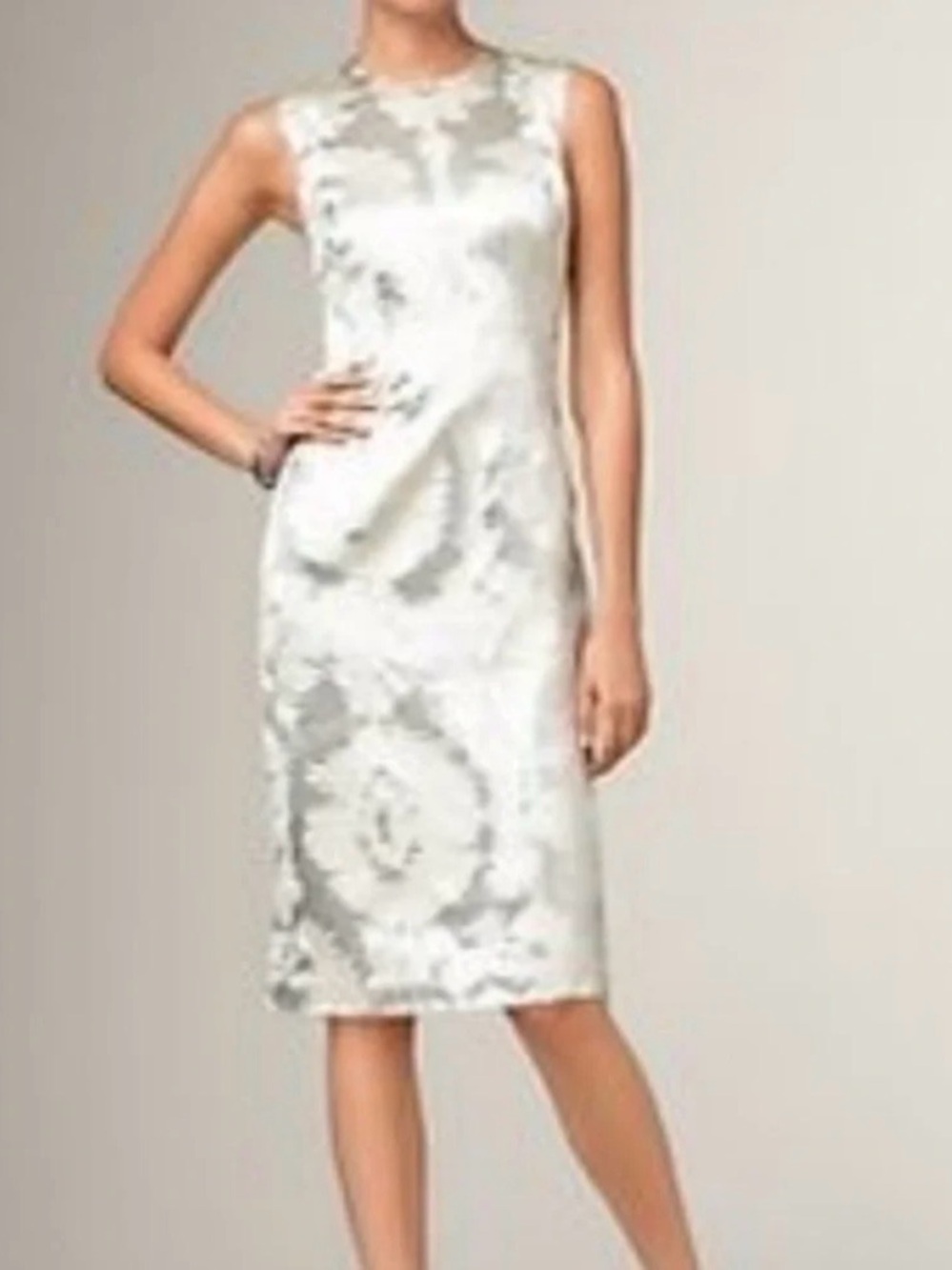Talbots Silver-White Jacquard Midi Dress